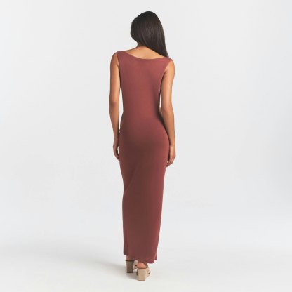 SMOOTH LAYERS CUT OUT LONG DRESS - HENNA - image 4