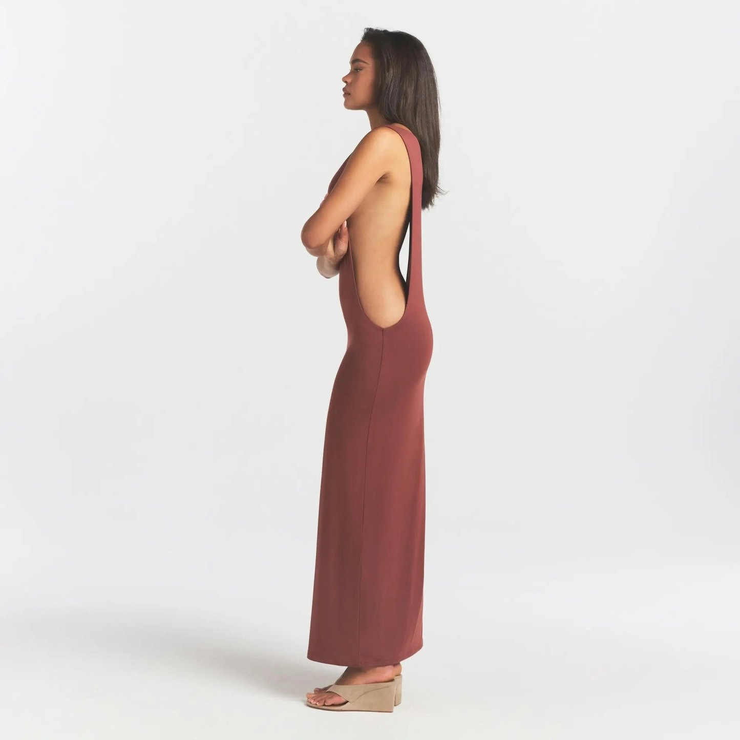 SMOOTH LAYERS CUT OUT LONG DRESS - HENNA