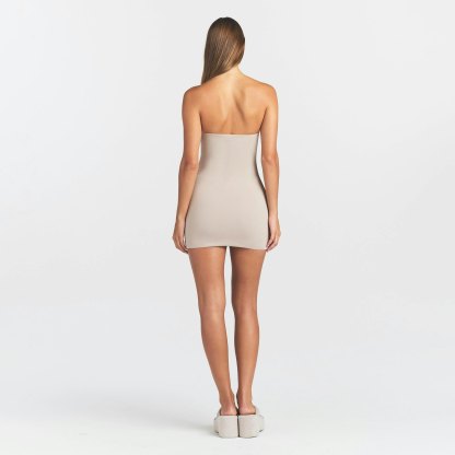 COTTON JERSEY MINI TUBE DRESS - STONE - image 16