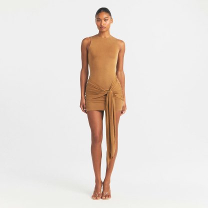 CUPRO JERSEY WRAP MINI DRESS - ALMOND - image 6