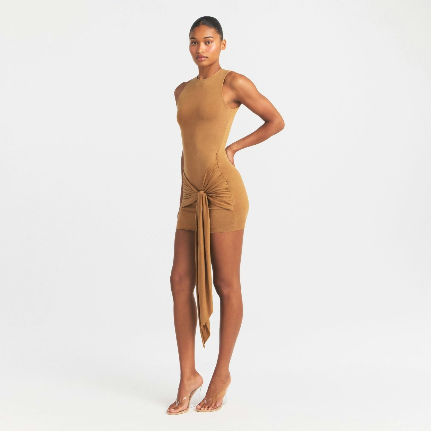 CUPRO JERSEY WRAP MINI DRESS - ALMOND - image 8