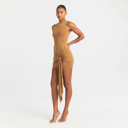 CUPRO JERSEY WRAP MINI DRESS - ALMOND - image 8