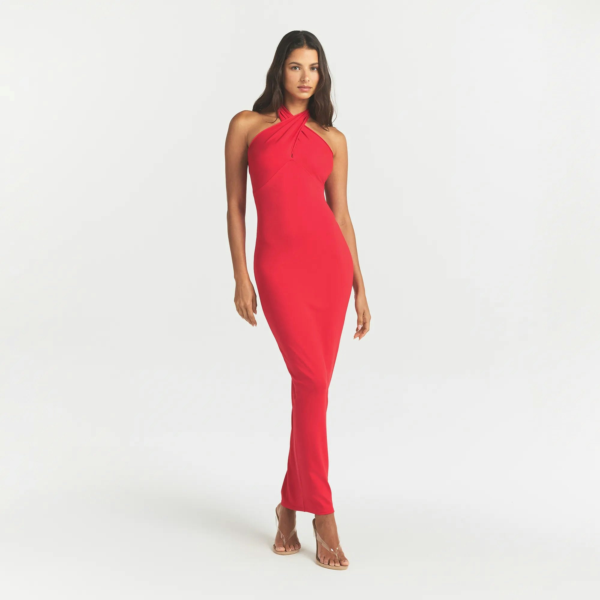 SMOOTH LAYERS CONVERTIBLE LONG DRESS - CARMINE - image 8