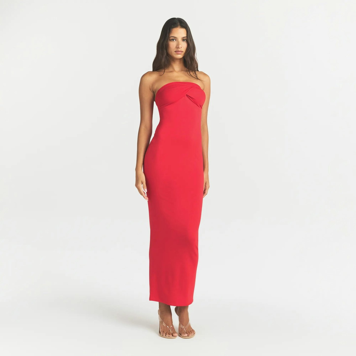 SMOOTH LAYERS CONVERTIBLE LONG DRESS - CARMINE - image 9