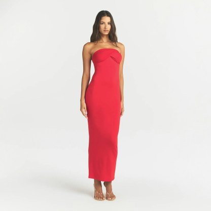 SMOOTH LAYERS CONVERTIBLE LONG DRESS - CARMINE - image 9