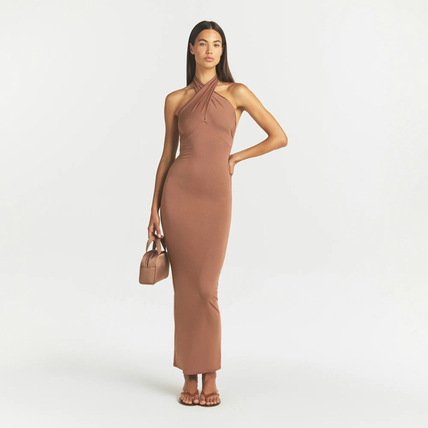 SMOOTH LAYERS CONVERTIBLE LONG DRESS - NUTMEG - image 14