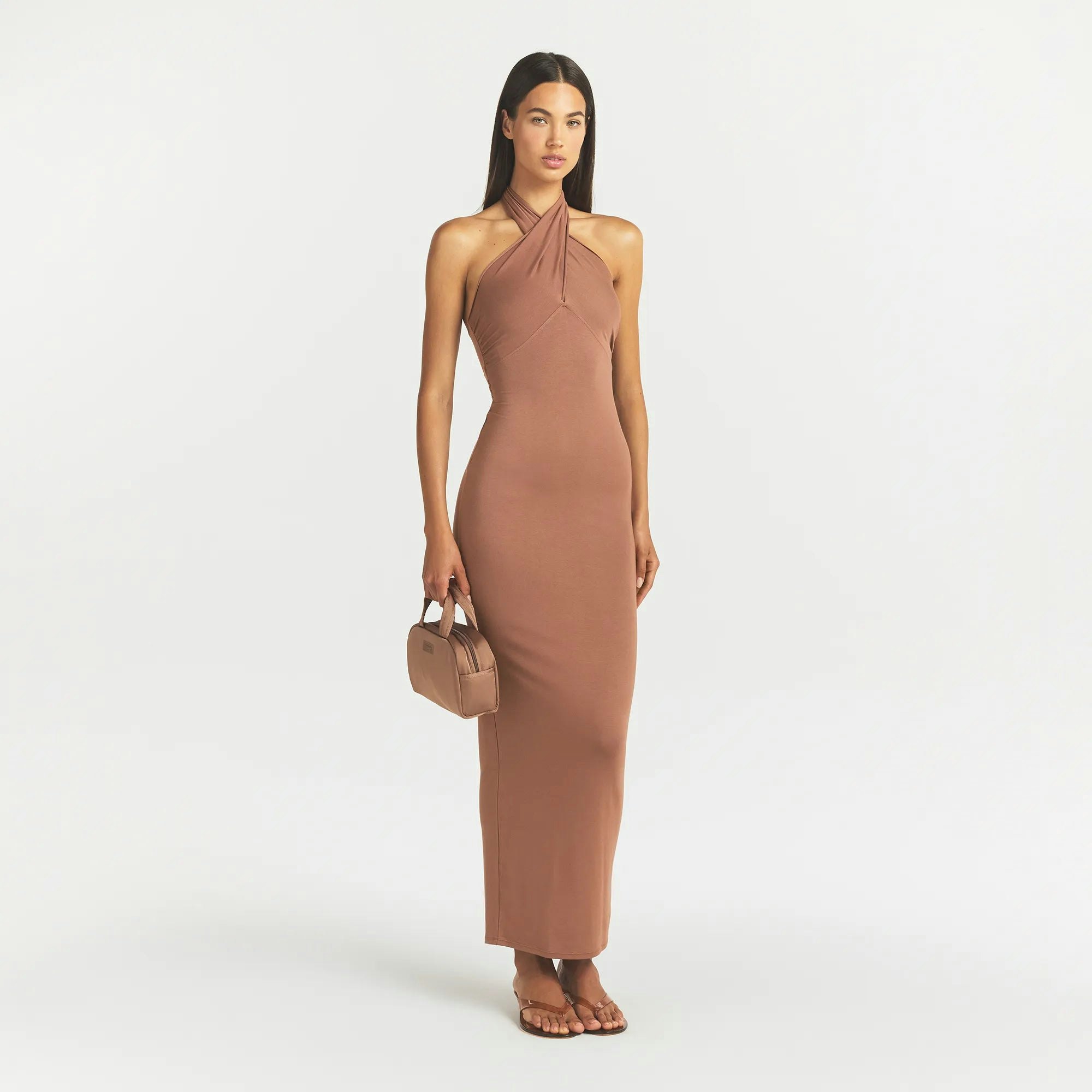 SMOOTH LAYERS CONVERTIBLE LONG DRESS - NUTMEG - image 15