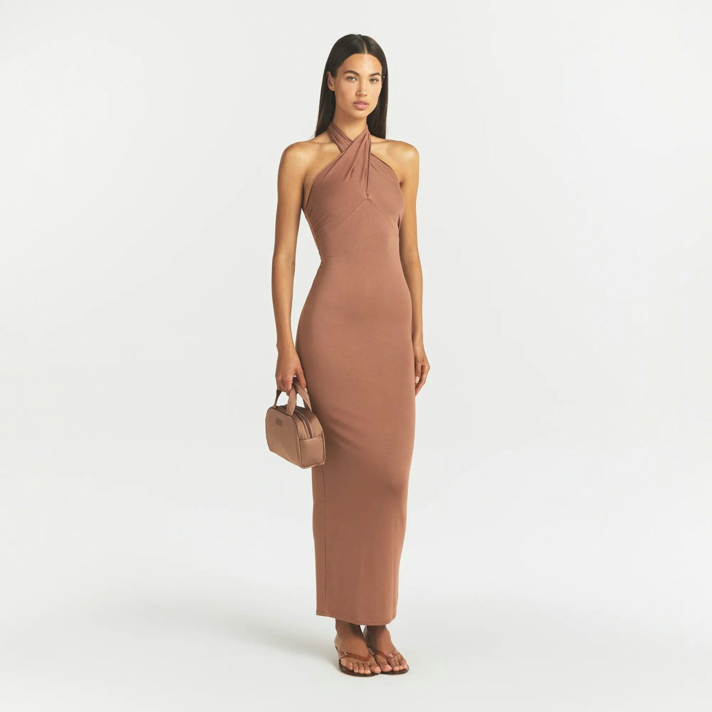 SMOOTH LAYERS CONVERTIBLE LONG DRESS - NUTMEG - image 15