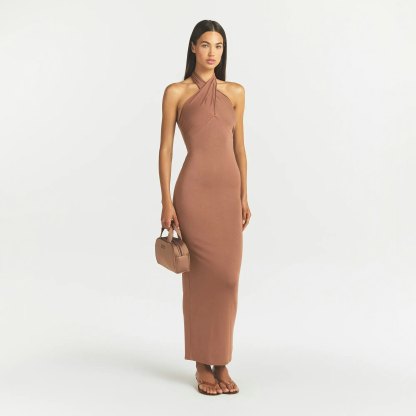 SMOOTH LAYERS CONVERTIBLE LONG DRESS - NUTMEG - image 15