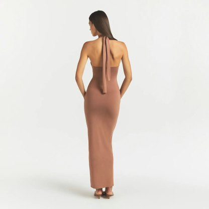 SMOOTH LAYERS CONVERTIBLE LONG DRESS - NUTMEG - image 16