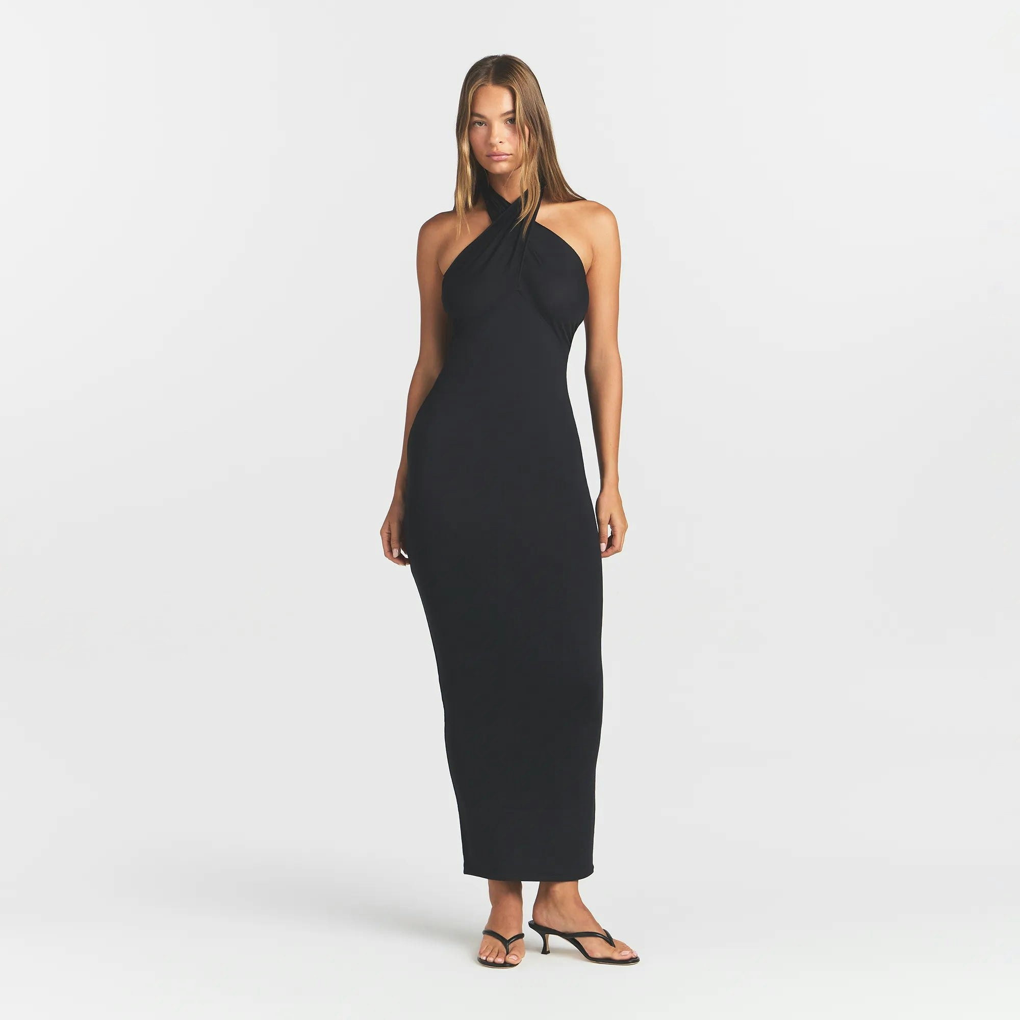 SMOOTH LAYERS CONVERTIBLE LONG DRESS - OBSIDIAN