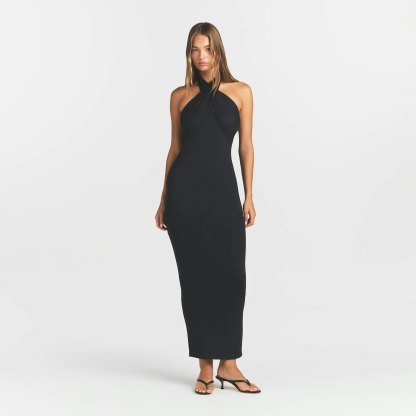 SMOOTH LAYERS CONVERTIBLE LONG DRESS - OBSIDIAN