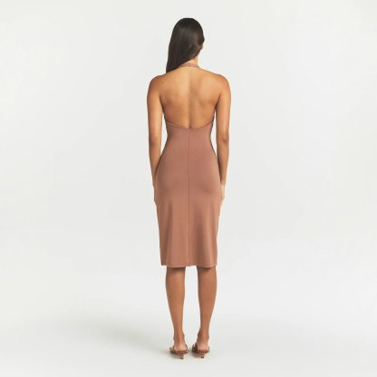 SMOOTH LAYERS PLUNGE HALTER MIDI DRESS - NUTMEG - image 15