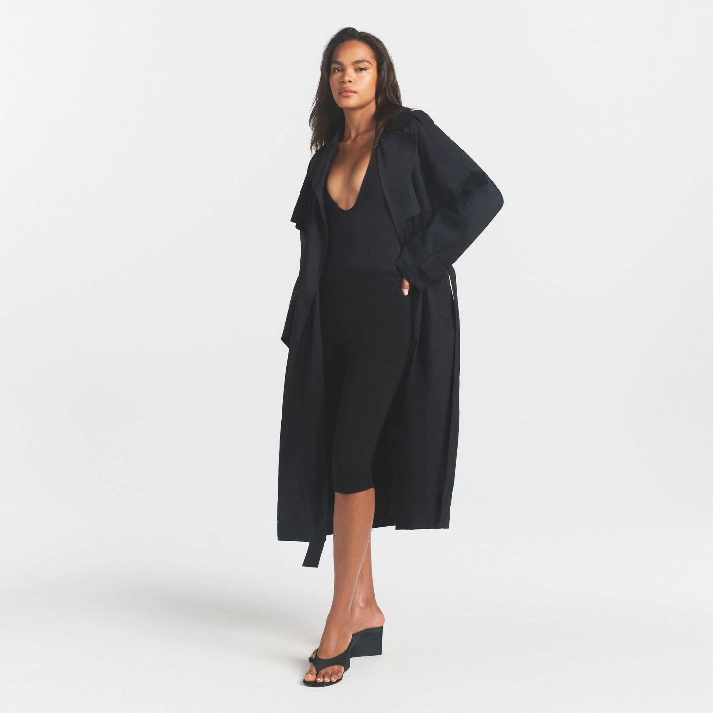 WOVEN COTTON OVERSIZED TRENCH COAT - ONYX - image 9