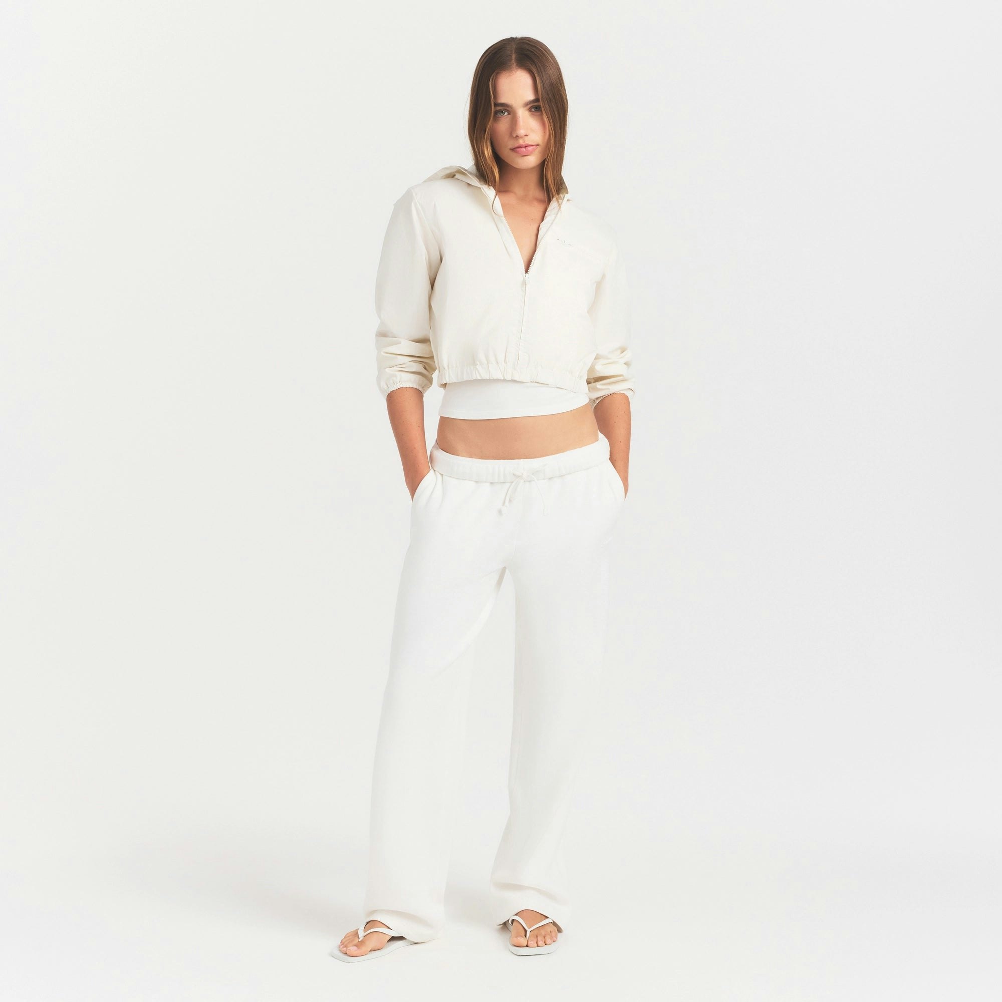 WOVEN COTTON CROPPED ZIP UP JACKET - EGRET - image 5