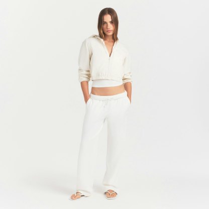 WOVEN COTTON CROPPED ZIP UP JACKET - EGRET - image 5