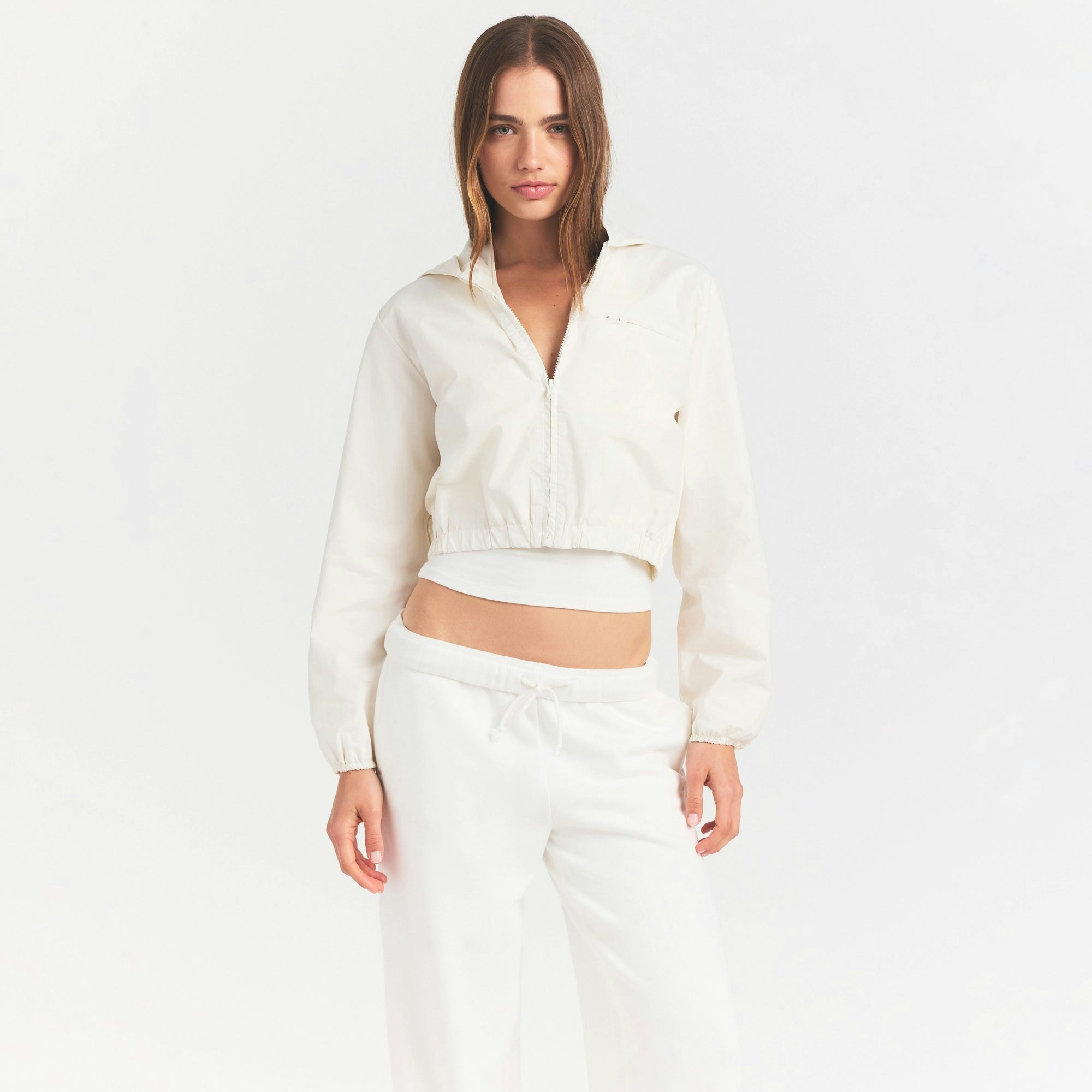 WOVEN COTTON CROPPED ZIP UP JACKET - EGRET - image 6