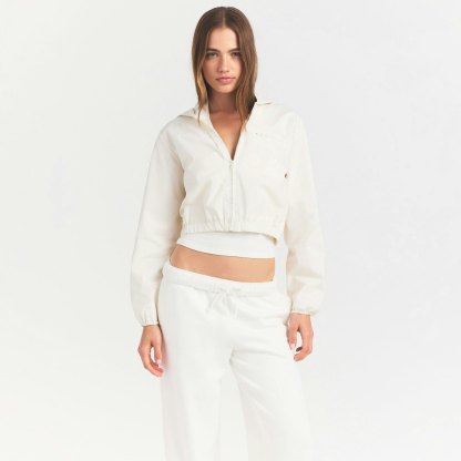 WOVEN COTTON CROPPED ZIP UP JACKET - EGRET - image 6