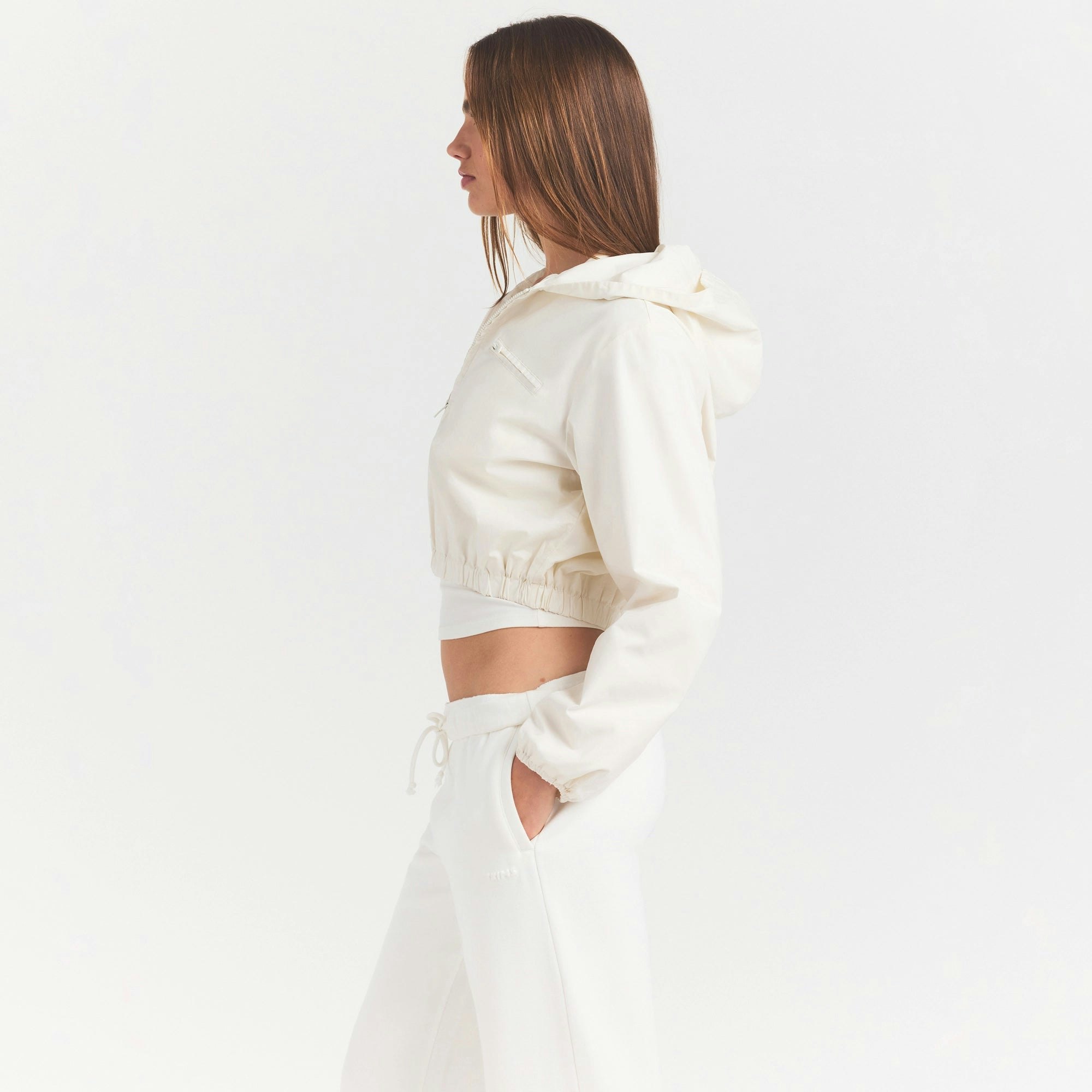 WOVEN COTTON CROPPED ZIP UP JACKET - EGRET - image 7
