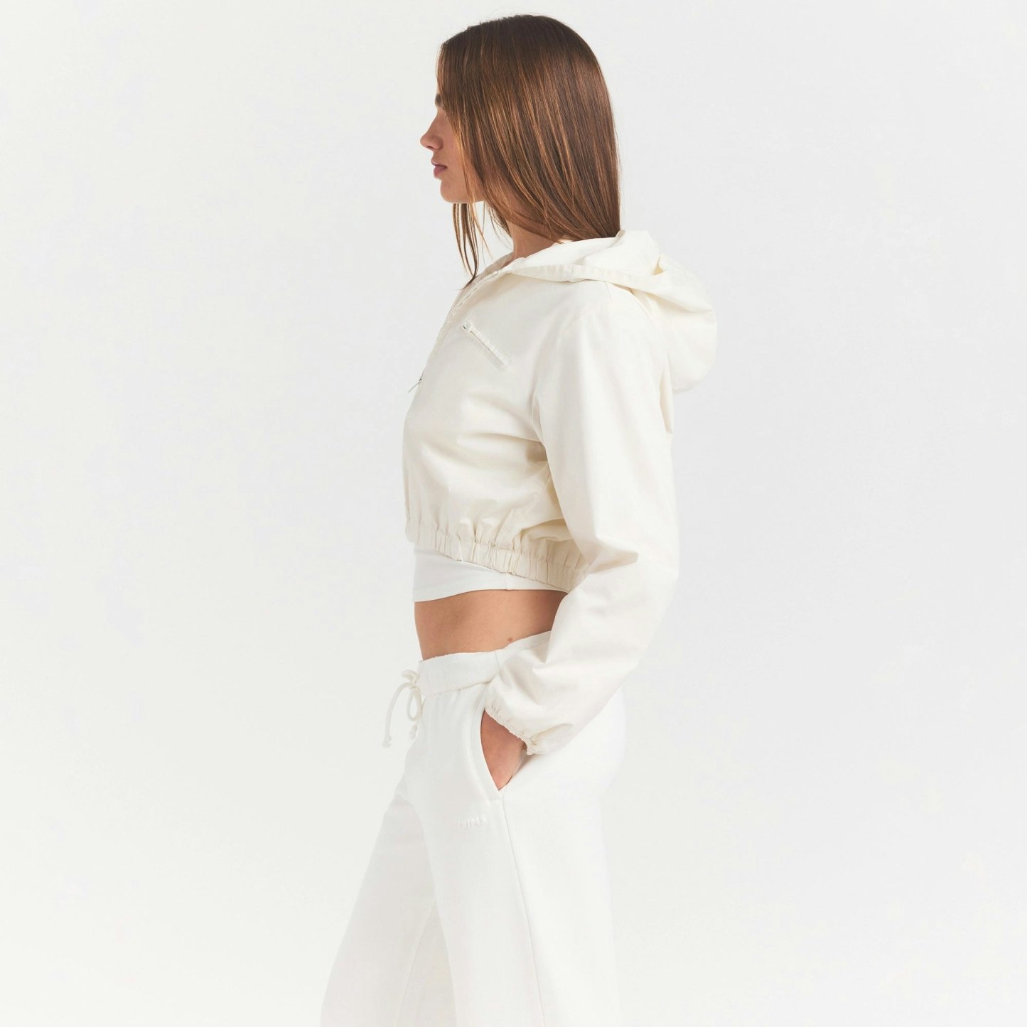 WOVEN COTTON CROPPED ZIP UP JACKET - EGRET - image 7