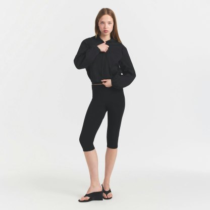 WOVEN COTTON CROPPED ZIP UP JACKET - ONYX