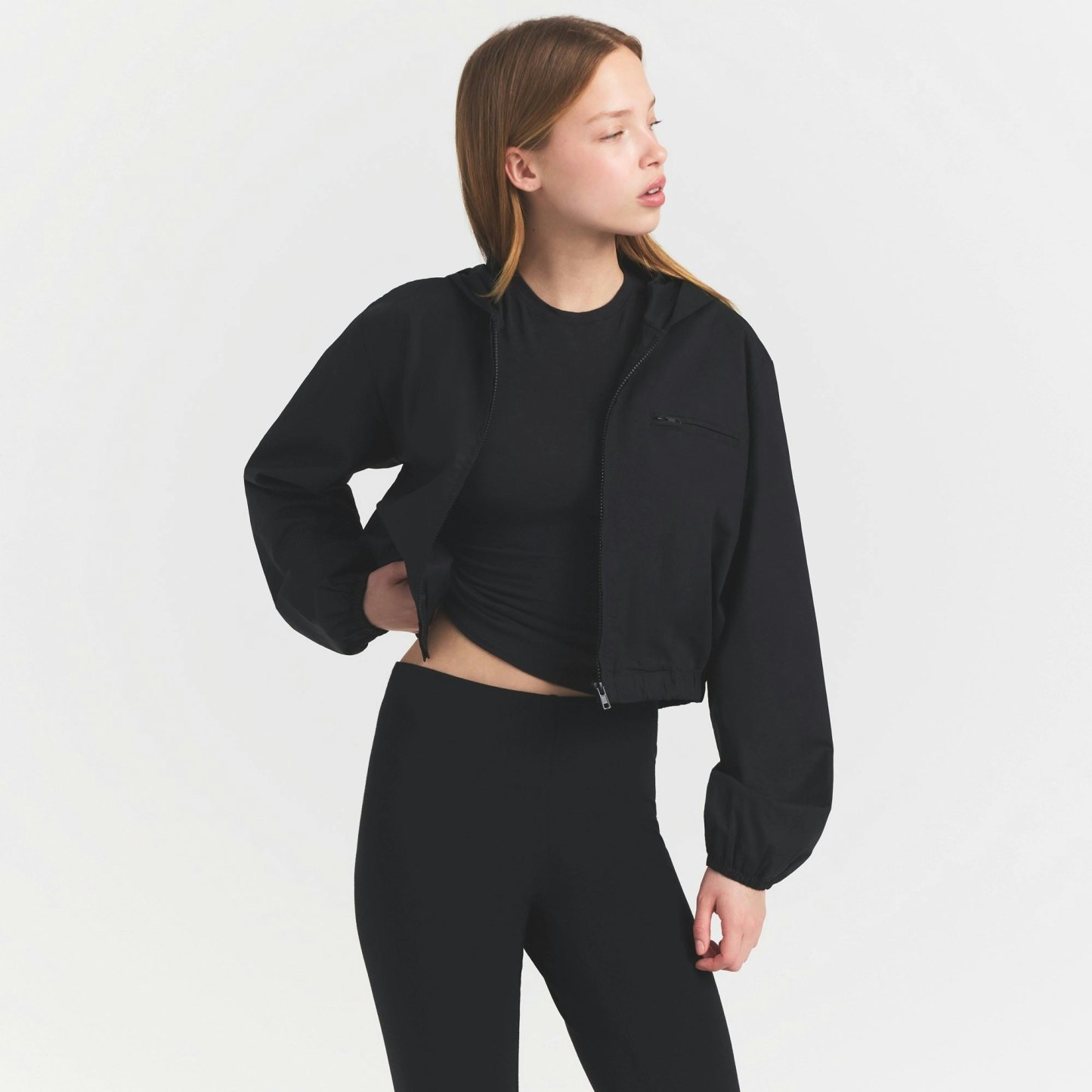 WOVEN COTTON CROPPED ZIP UP JACKET - ONYX - image 2
