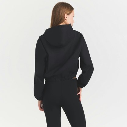WOVEN COTTON CROPPED ZIP UP JACKET - ONYX - image 3