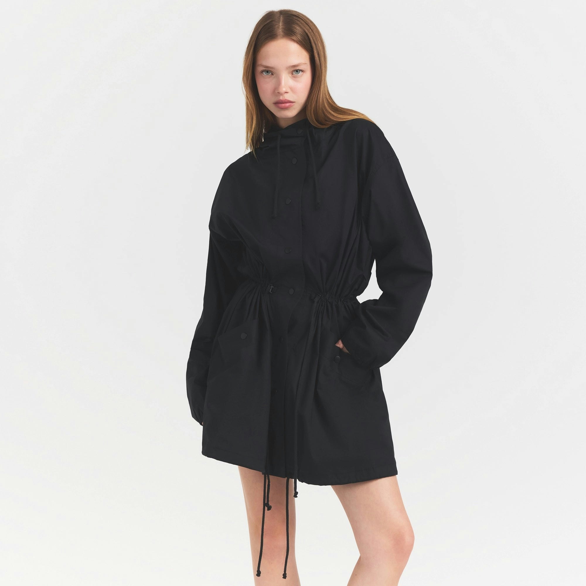 WOVEN COTTON OVERSIZED ANORAK - ONYX - image 2