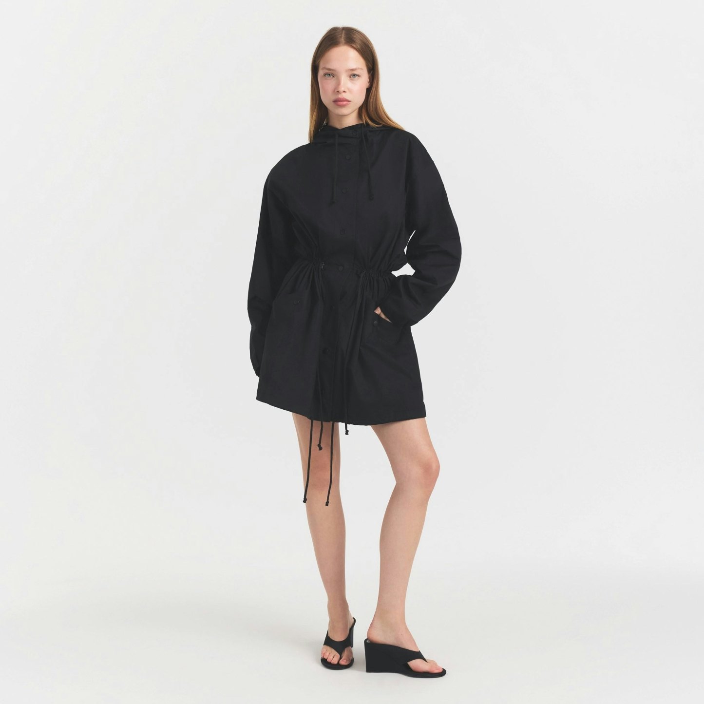 WOVEN COTTON OVERSIZED ANORAK - ONYX