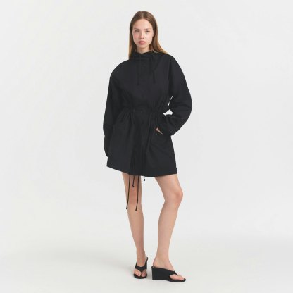 WOVEN COTTON OVERSIZED ANORAK - ONYX
