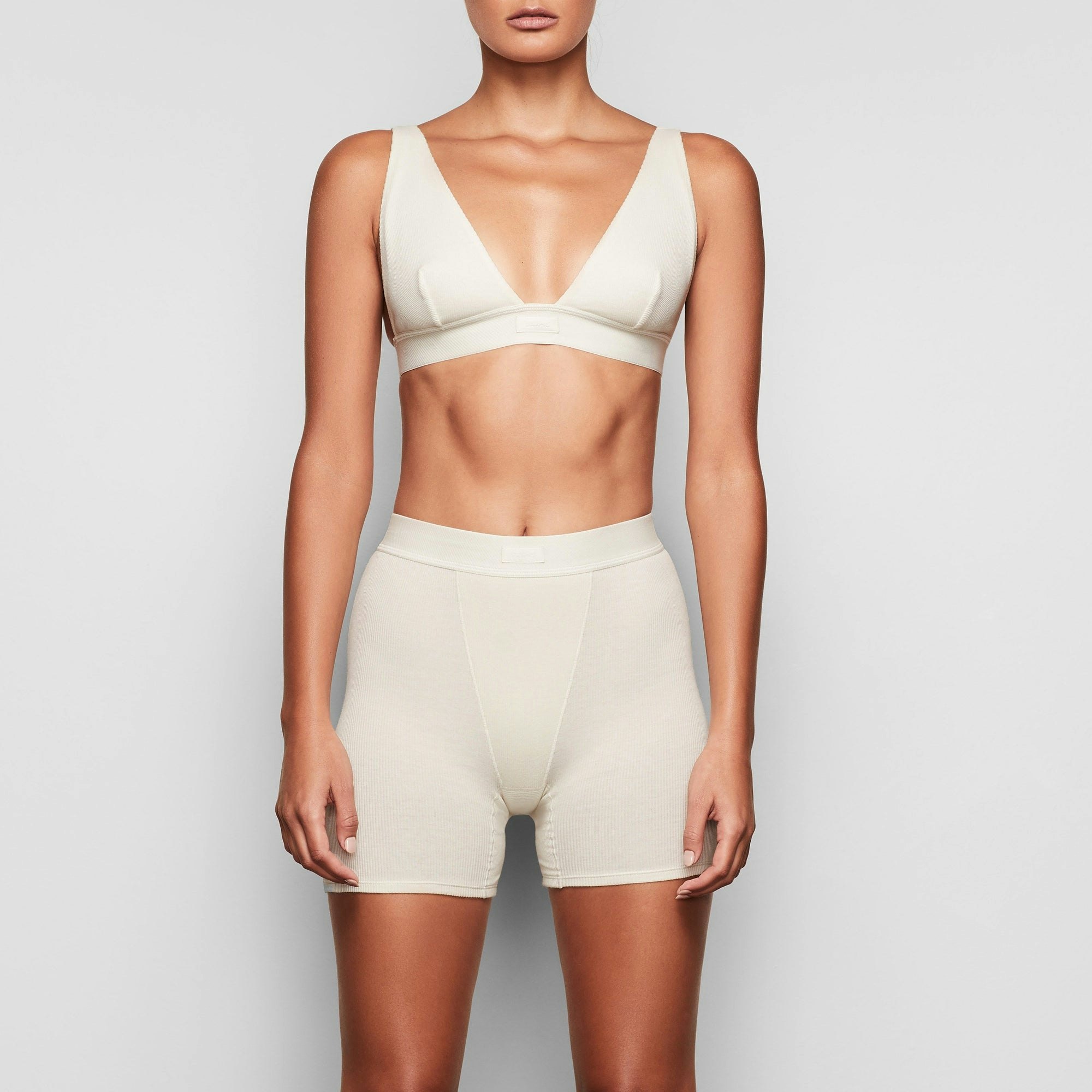 COTTON RIB BOXER - BONE