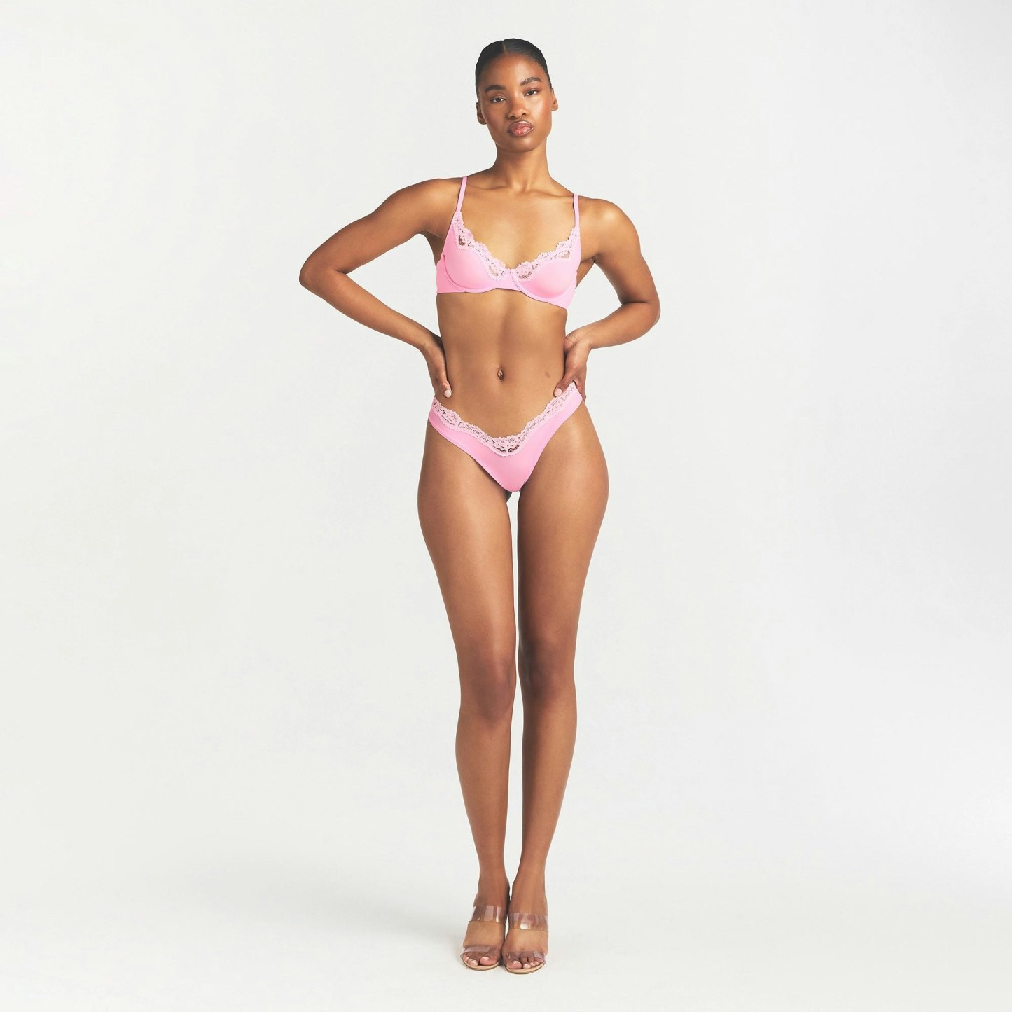 FITS EVERYBODY LACE STRING THONG - BUBBLE GUM TONAL