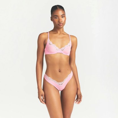 FITS EVERYBODY LACE DIPPED THONG - BUBBLE GUM TONAL
