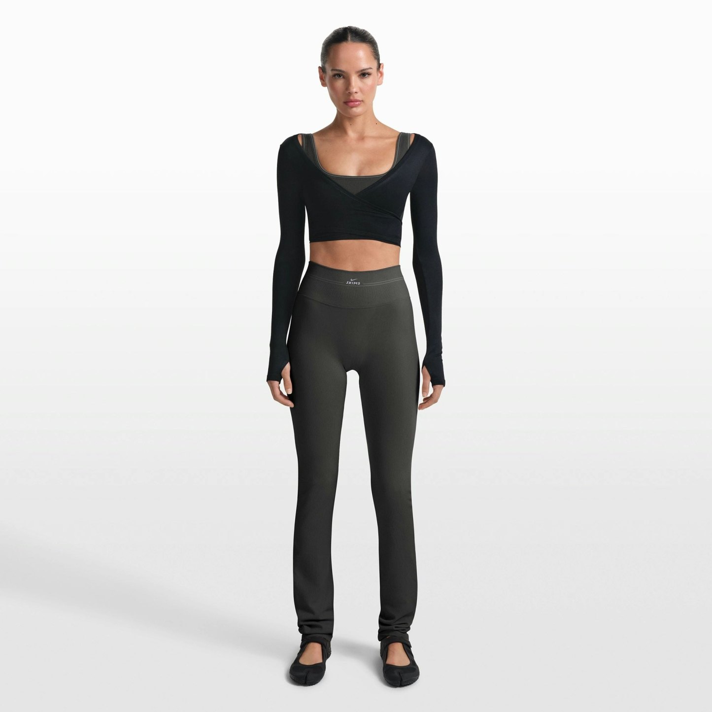 NikeSKIMS RIBBED SEAMLESS 34" STRAIGHT LEGGING - OBSIDIAN
