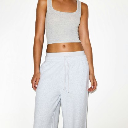 COTTON FLEECE OVERSIZED DOUBLE WAISTBAND PANT - LIGHT HEATHER GREY - image 2
