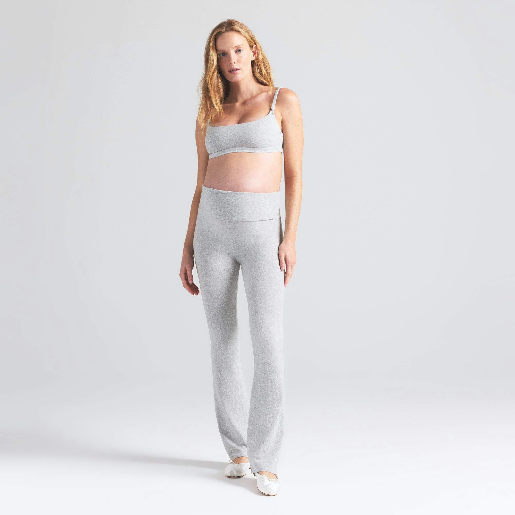 COTTON JERSEY MATERNITY FOLDOVER PANT - LIGHT HEATHER GREY - image 14