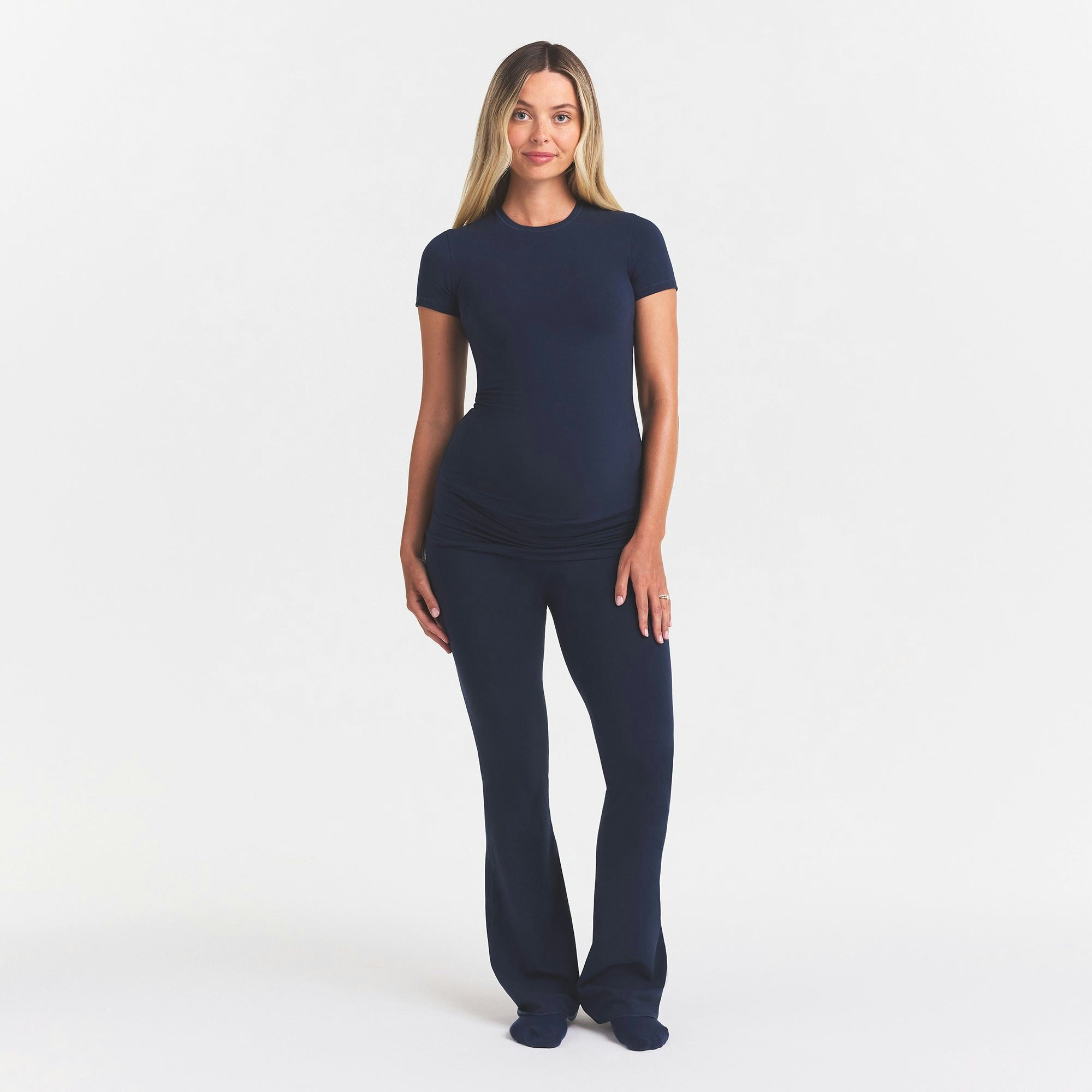 COTTON JERSEY MATERNITY FOLDOVER PANT - NAVY - image 2