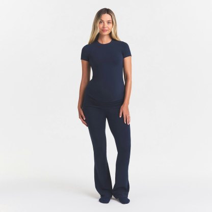 COTTON JERSEY MATERNITY FOLDOVER PANT - NAVY - image 2