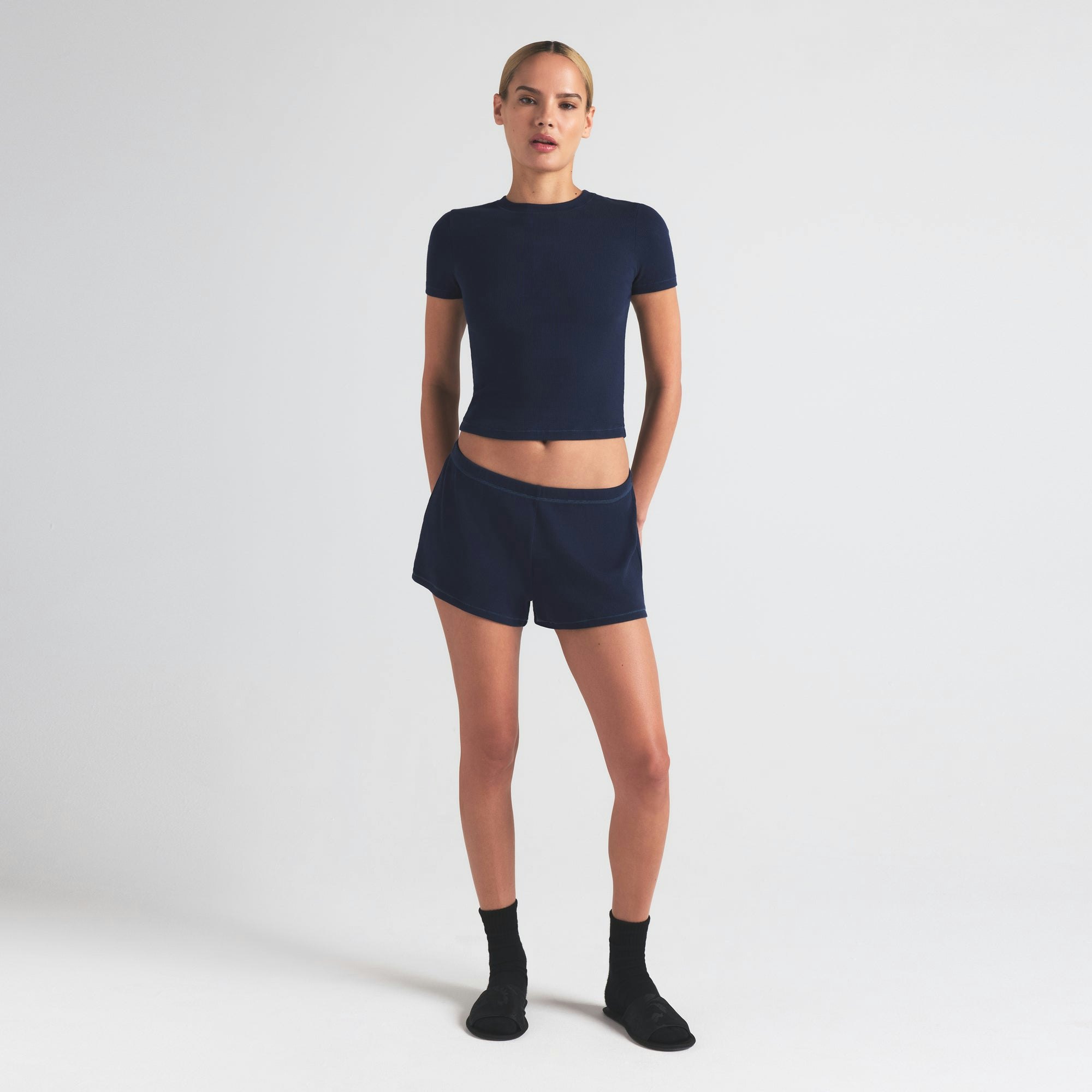 COTTON RIB LOOSE SHORT - NAVY