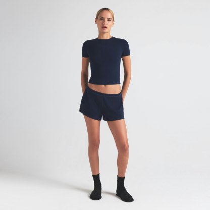 COTTON RIB LOOSE SHORT - NAVY