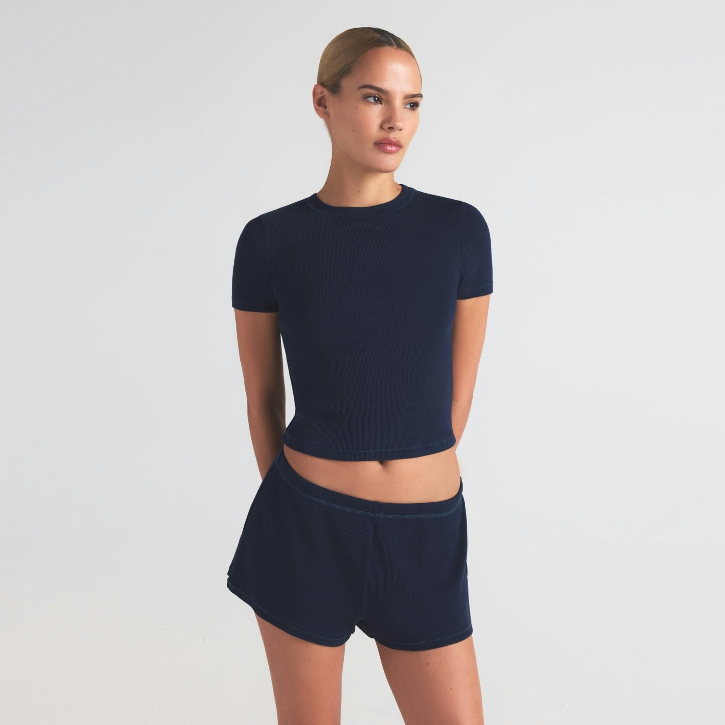 COTTON RIB LOOSE SHORT - NAVY - image 2