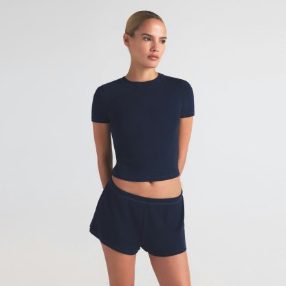 COTTON RIB LOOSE SHORT - NAVY - image 2