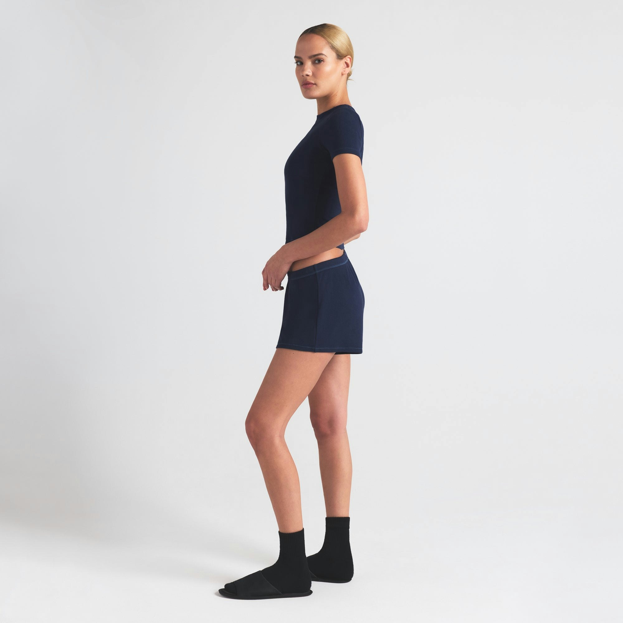 COTTON RIB LOOSE SHORT - NAVY - image 3