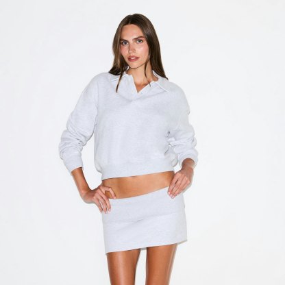 COTTON FLEECE FOLDOVER MINI SKIRT - LIGHT HEATHER GREY - image 4