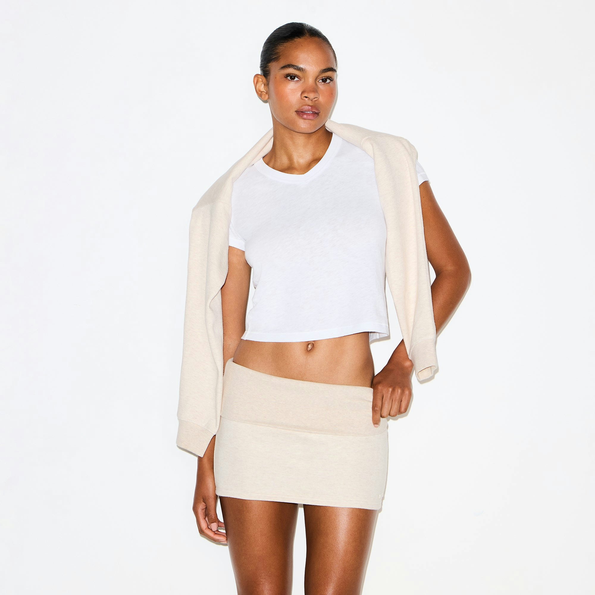 COTTON FLEECE FOLDOVER MINI SKIRT - OATMEAL HEATHER - image 10