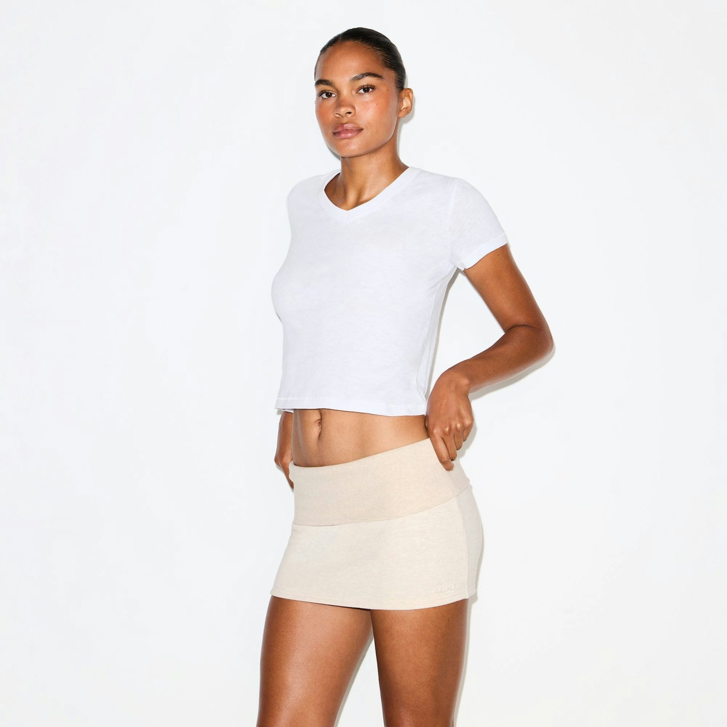 COTTON FLEECE FOLDOVER MINI SKIRT - OATMEAL HEATHER - image 9