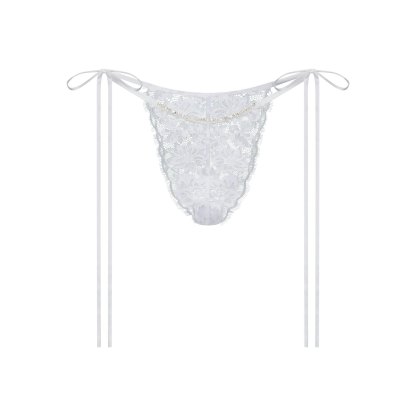 SKIMS LACE TIE SIDE TANGA - SNOW
