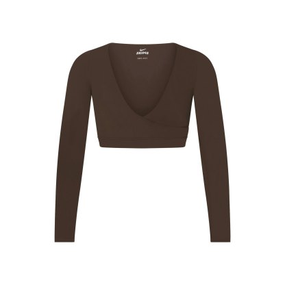 NikeSKIMS MATTE WRAP LONG SLEEVE CROPPED TOP - DARK SEPIA - image 14