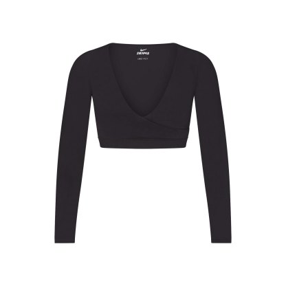 NikeSKIMS MATTE WRAP LONG SLEEVE CROPPED TOP - OBSIDIAN - image 7