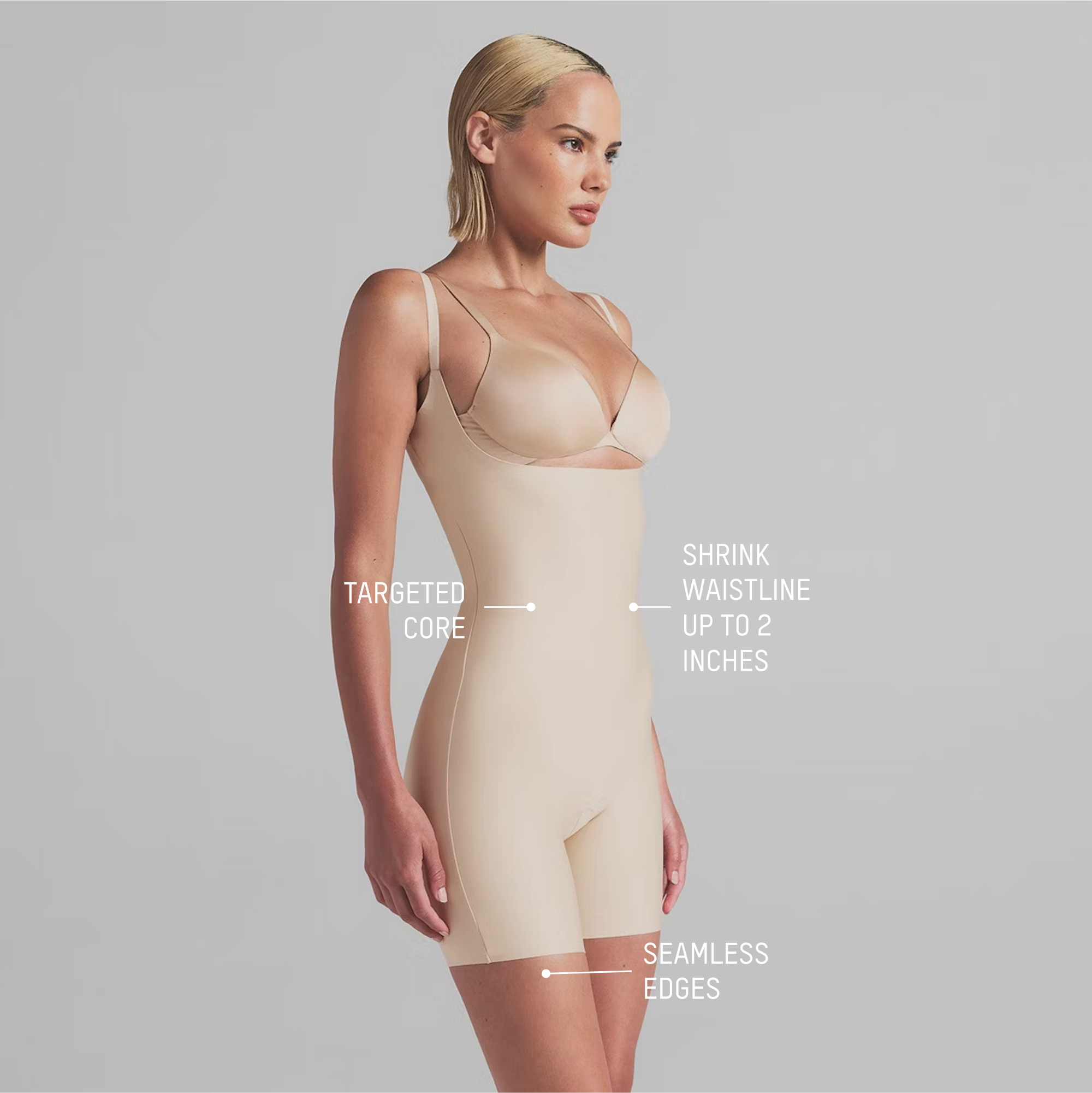 SKIMS BODY CORE SCULPT OPEN BUST MID THIGH BODYSUIT - ONYX